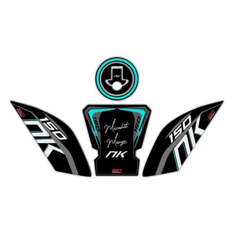 GP Kişiye Özel CF Moto 150 NK 2016-2022 Uyumlu Tank Pad Seti Siyah-Turkuaz