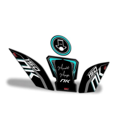 GP Kişiye Özel CF Moto 150 NK 2016-2022 Uyumlu Tank Pad Seti Siyah-Turkuaz