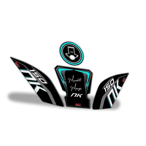 GP Kişiye Özel CF Moto 150 NK 2016-2022 Uyumlu Tank Pad Seti Siyah-Turkuaz