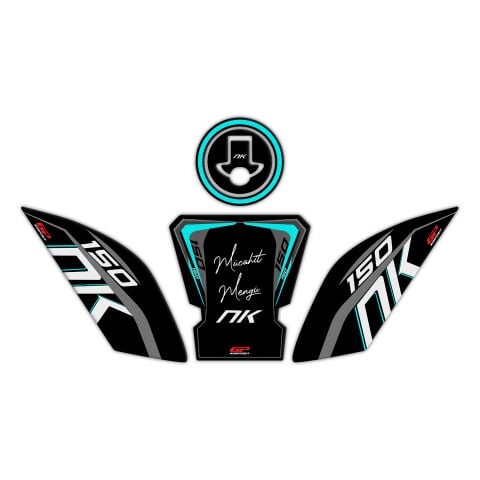 GP Kişiye Özel CF Moto 150 NK 2016-2022 Uyumlu Tank Pad Seti Siyah-Turkuaz