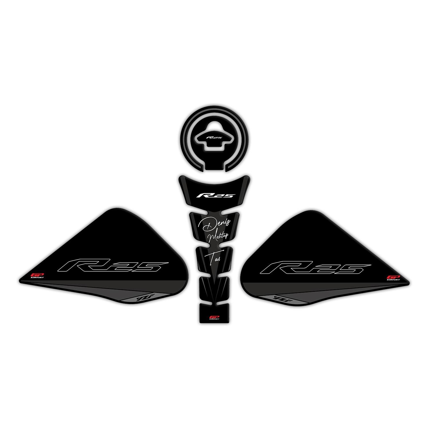 GP Kişiye Özel Yamaha R25 2015-2018 Uyumlu Tank Pad Seti Siyah
