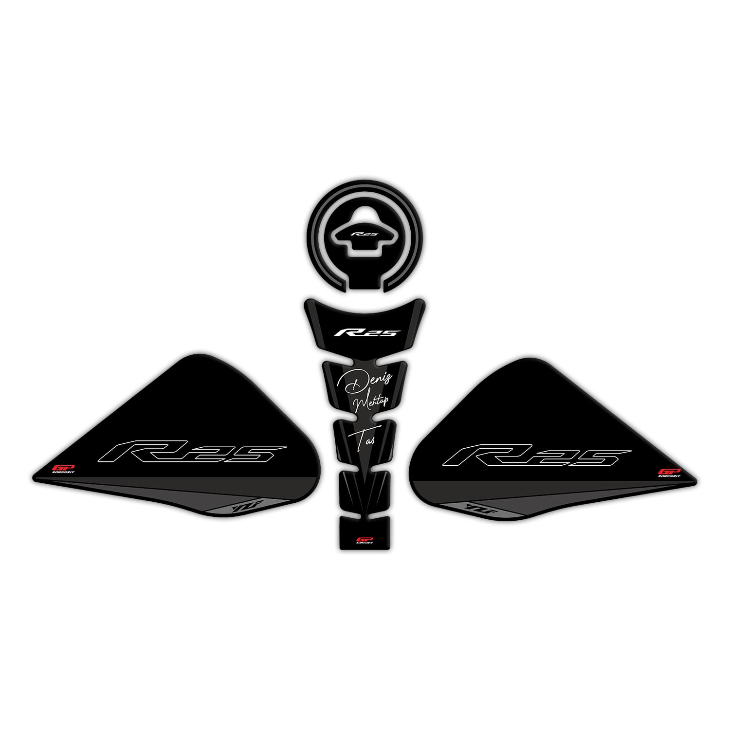 GP Kişiye Özel Yamaha R25 2015-2018 Uyumlu Tank Pad Seti Siyah