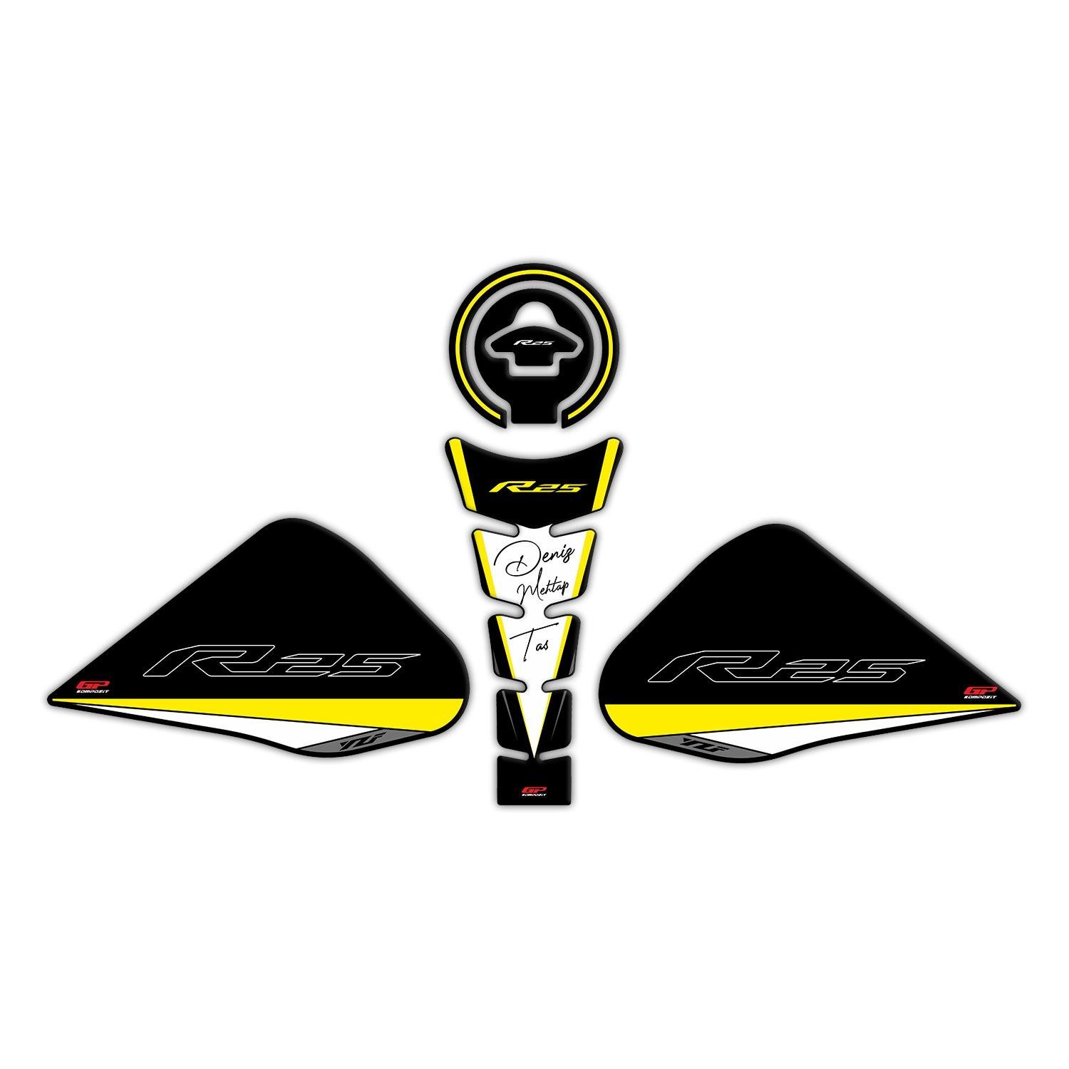 GP Kişiye Özel Yamaha R25 2015-2018 Uyumlu Tank Pad Seti Sarı