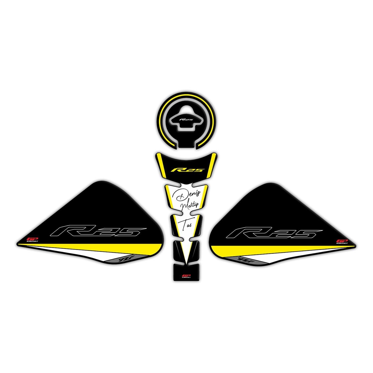 GP Kişiye Özel Yamaha R25 2015-2018 Uyumlu Tank Pad Seti Sarı