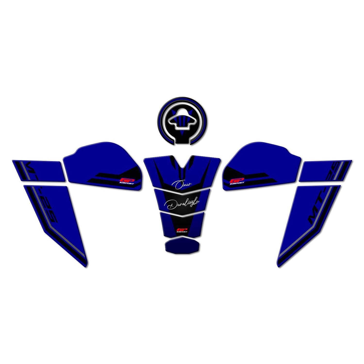 GP Kişiye Özel Yamaha MT-25 2020-2025 Uyumlu Tank Pad Seti Mavi