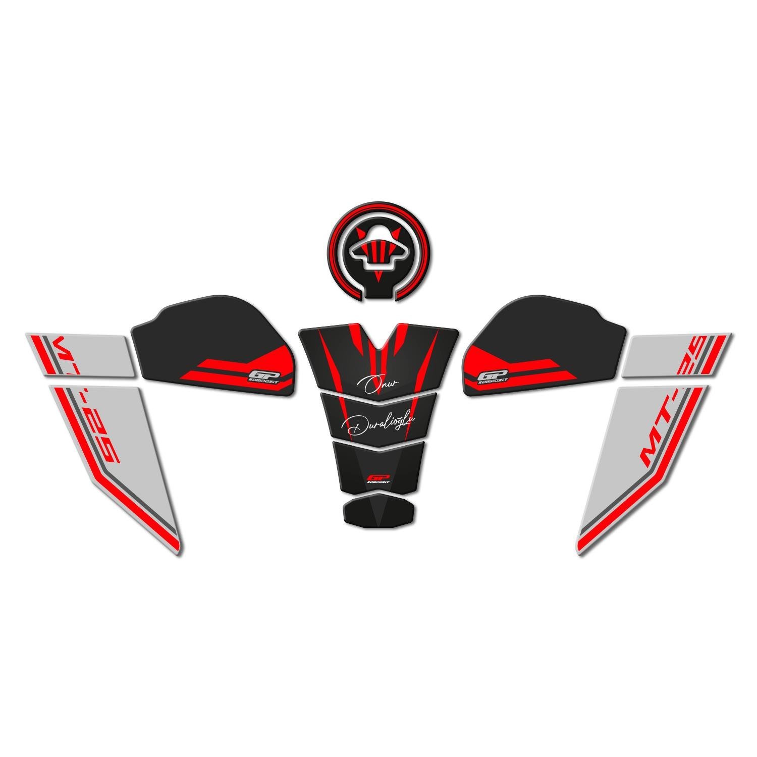 GP Kişiye Özel Yamaha MT-25 2020-2024 Uyumlu Tank Pad Seti Kırmızı