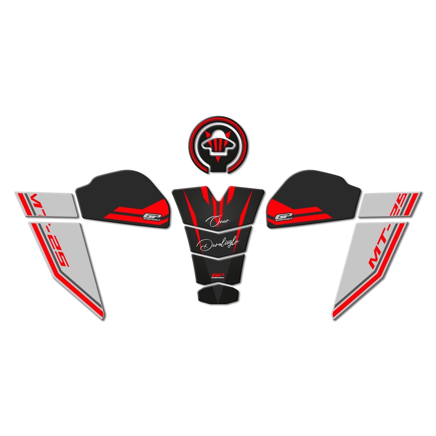 GP Kişiye Özel Yamaha MT-25 2020-2026 Uyumlu Tank Pad Seti Kırmızı