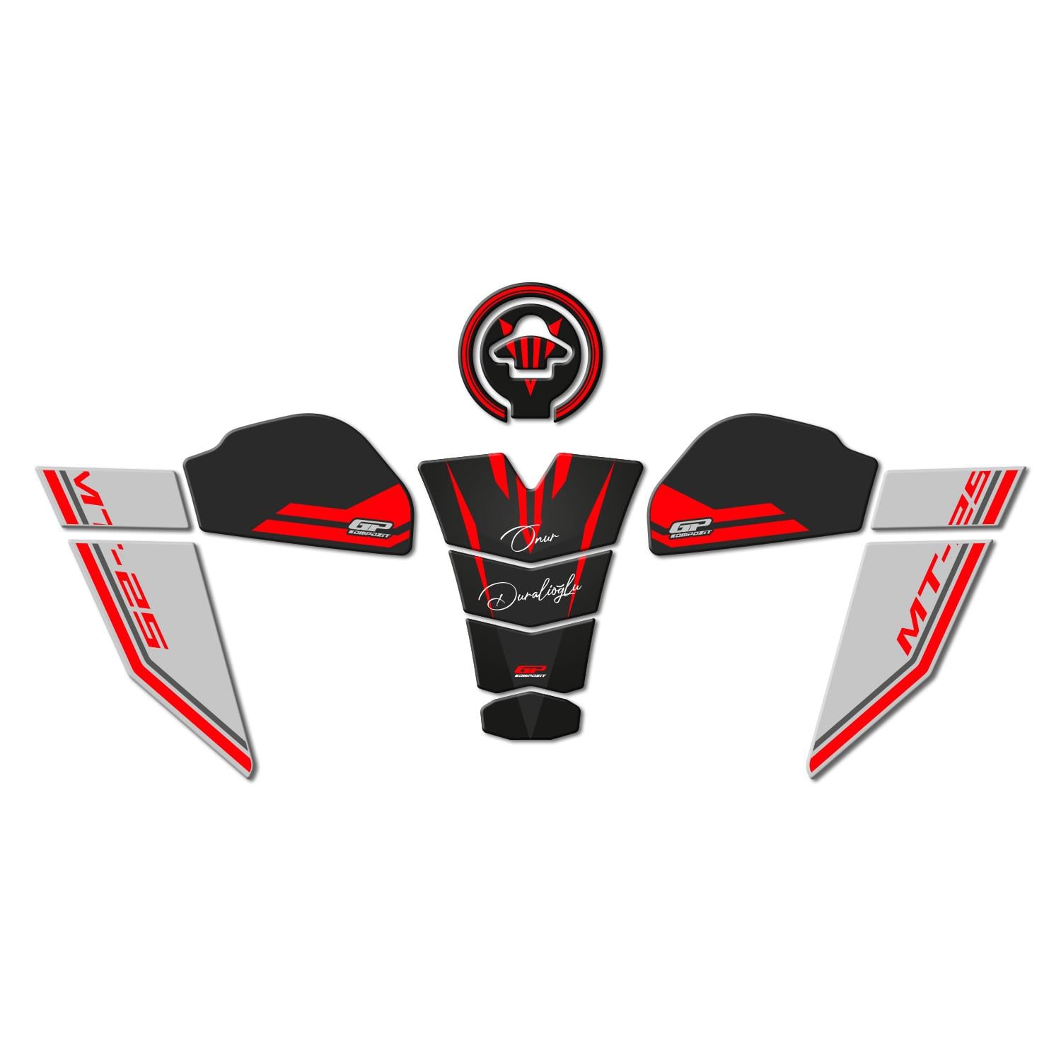 GP Kişiye Özel Yamaha MT-25 2020-2026 Uyumlu Tank Pad Seti Kırmızı