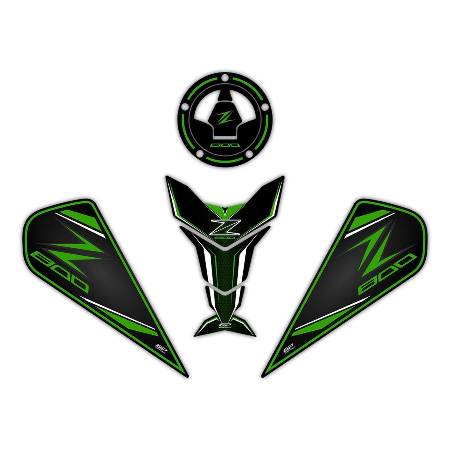 GP Kompozit Kawasaki Z 800 2013-2018 Uyumlu Tank Pad Yeşil