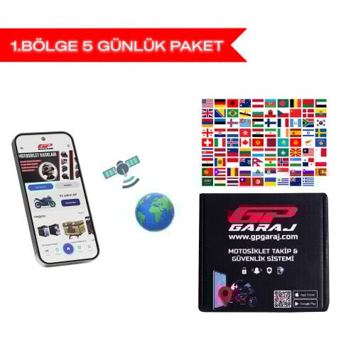 GP Garaj TKP001 Motosiklet Takip Ve Güvenlik Sistemi -  Yurt Dışı 1. Bölge Kullanım Paketi  - 5 Gün