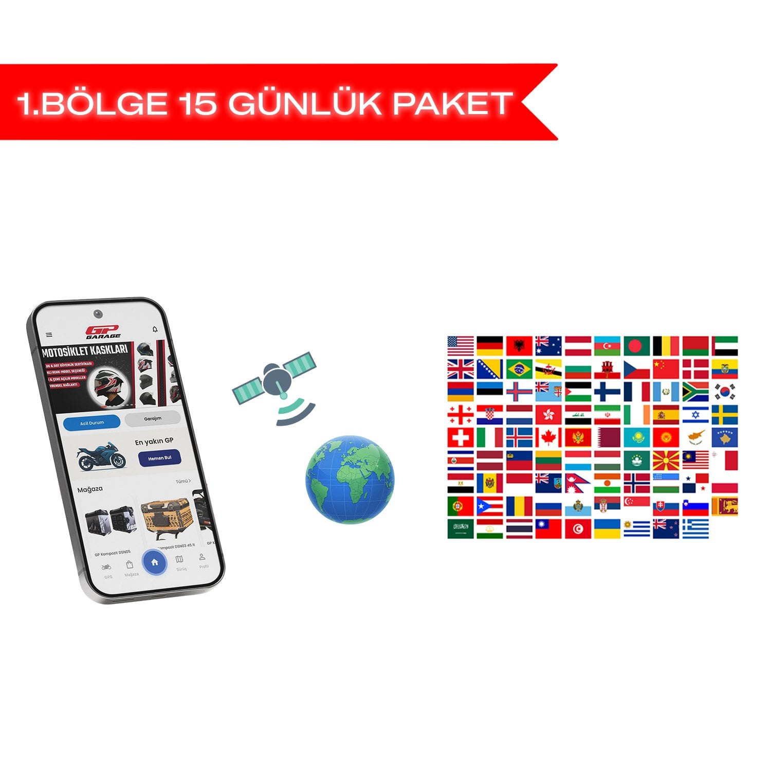 GP Garaj TKP001 Motosiklet Takip Ve Güvenlik Sistemi -  Yurt Dışı 1. Bölge Kullanım Paketi  - 15 Gün