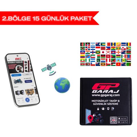 GP Garaj TKP001 Motosiklet Takip Ve Güvenlik Sistemi -  Yurt Dışı 2. Bölge Kullanım Paketi  - 15 Gün
