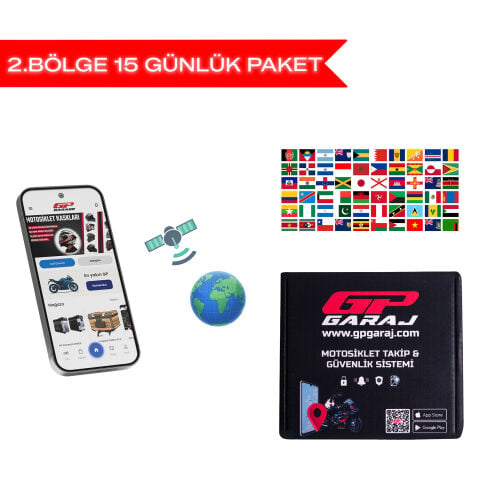 GP Garaj TKP001 Motosiklet Takip Ve Güvenlik Sistemi -  Yurt Dışı 2. Bölge Kullanım Paketi  - 15 Gün