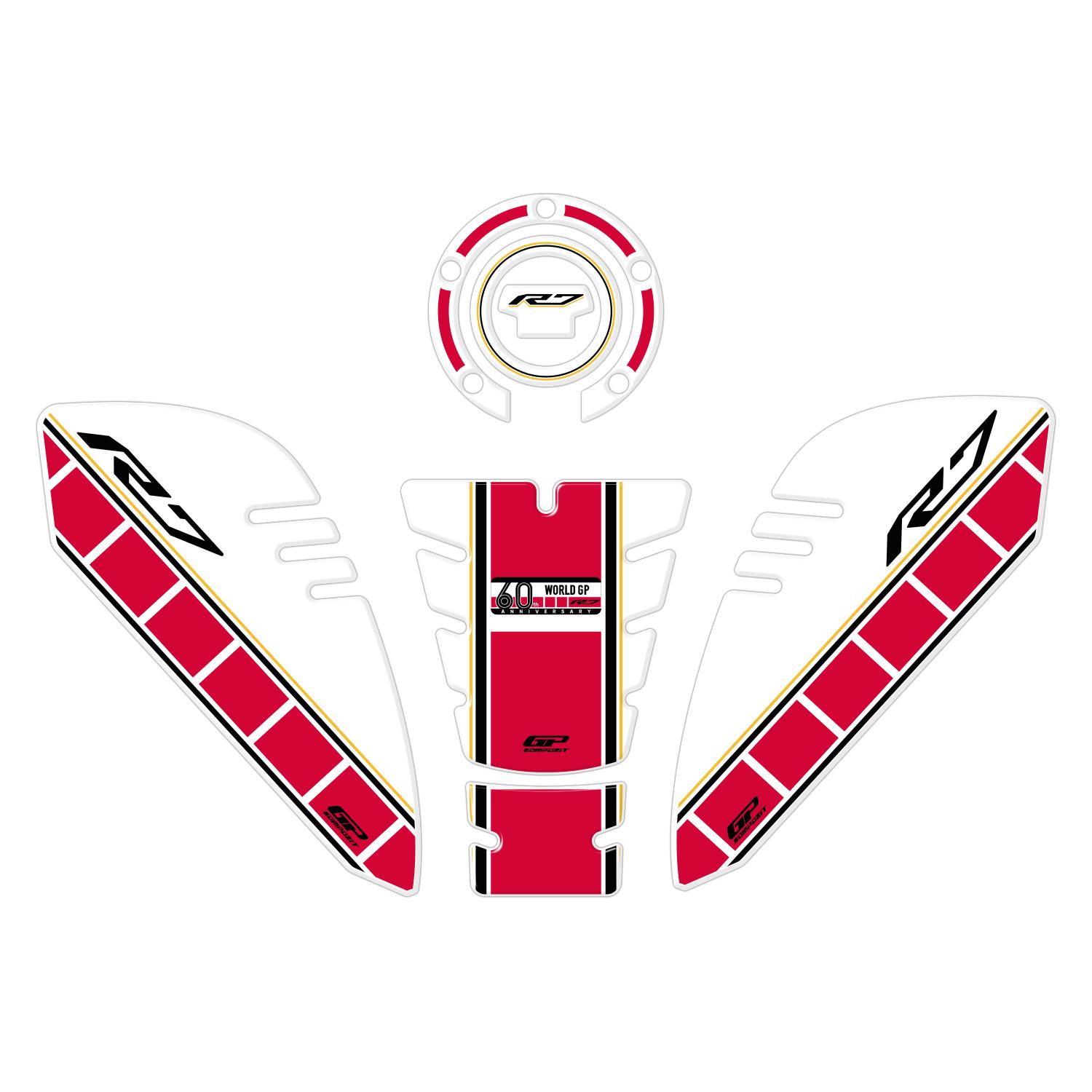 GP Kompozit Yamaha R7 2021–2024 Uyumlu Tank Pad Seti 60.Yıl
