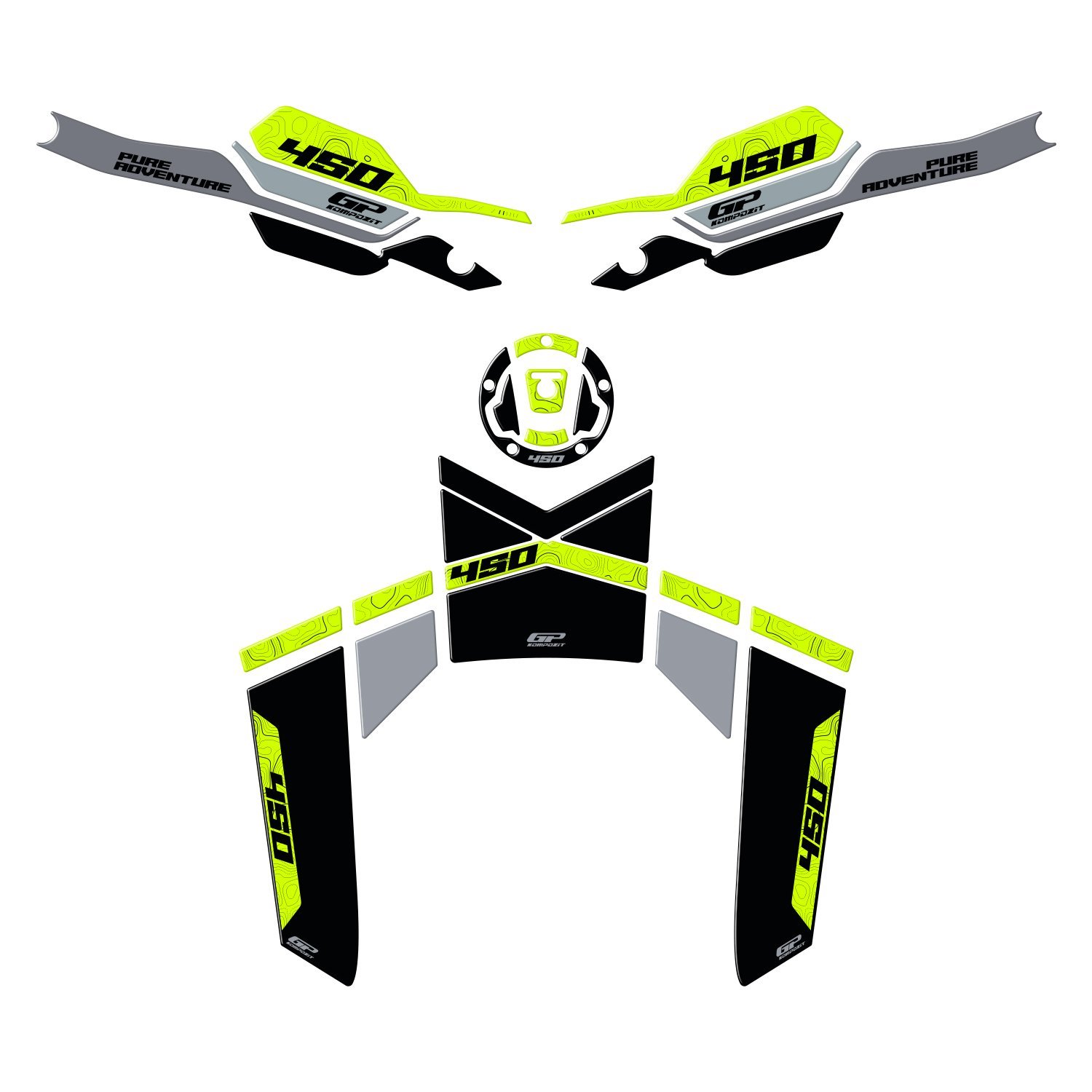 GP Kompozit CF Moto 450 MT 2024 Uyumlu Tank Pad Seti Siyah