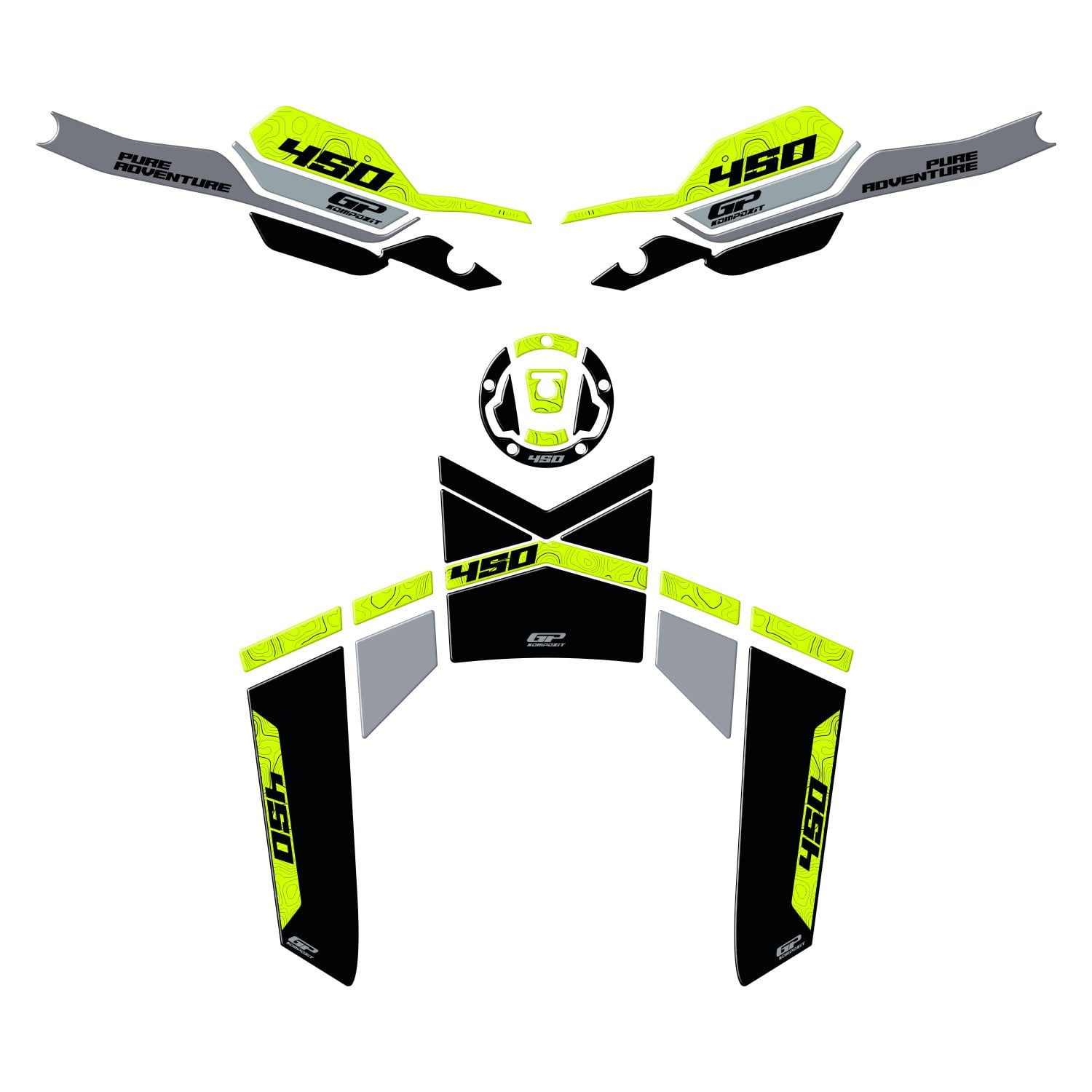 GP Kompozit CF Moto 450 MT 2024-2026 Uyumlu Tank Pad Seti Siyah