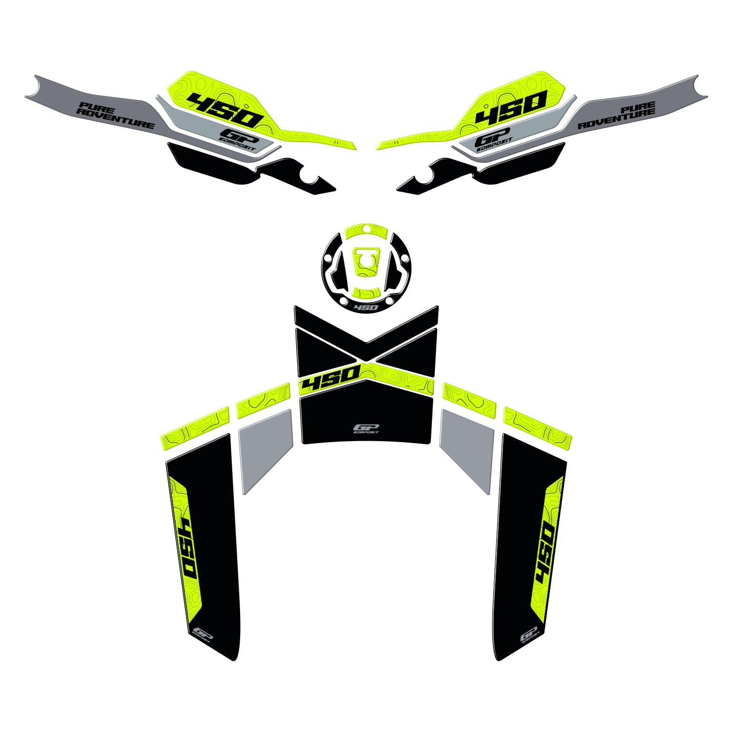 GP Kompozit CF Moto 450 MT 2024-2026 Uyumlu Tank Pad Seti Siyah