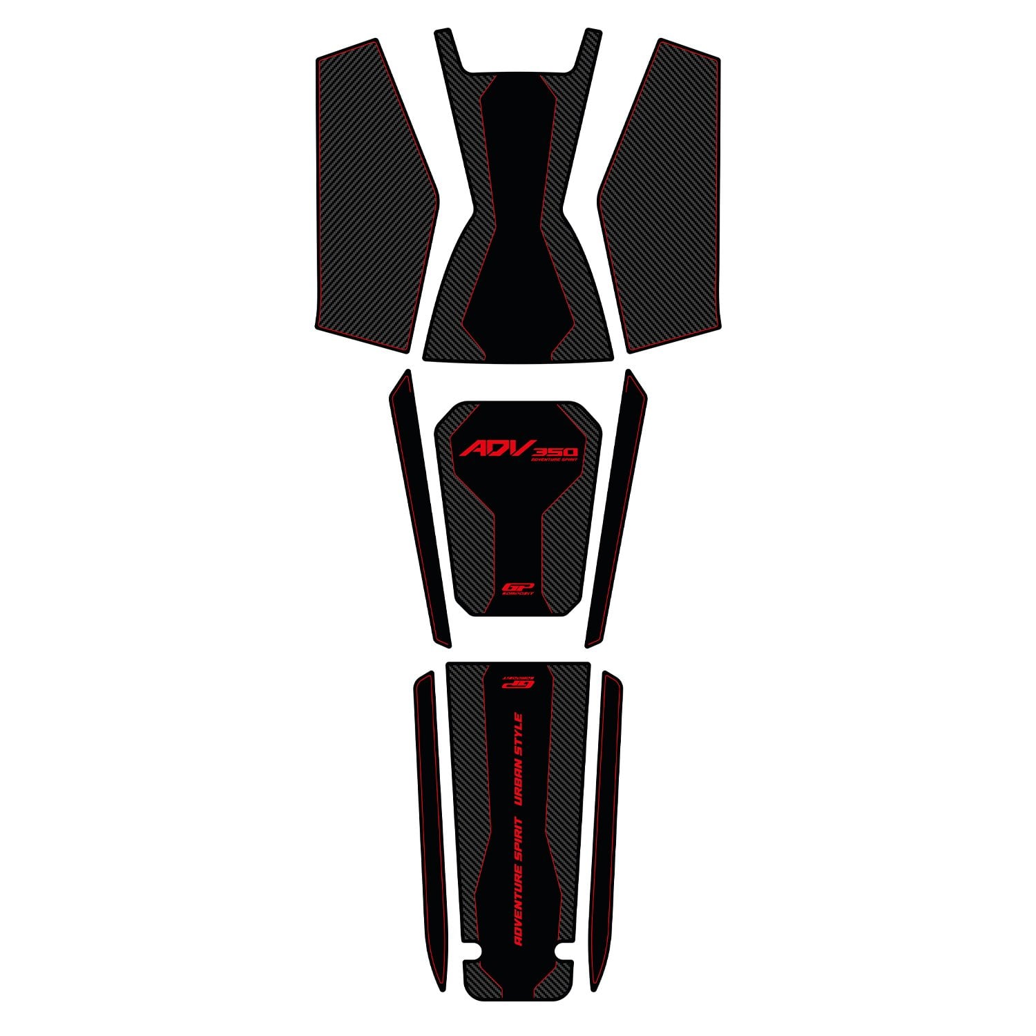 GP Kompozit Honda ADV 350 2023-2026 Uyumlu Tank Pad Seti Karbon-Kırmızı