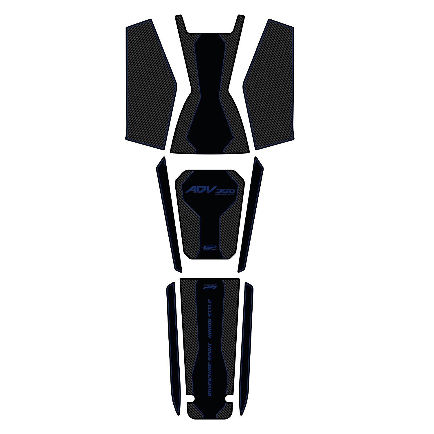 GP Kompozit Honda ADV 350 2023-2026 Uyumlu Tank Pad Seti Karbon-Mavi