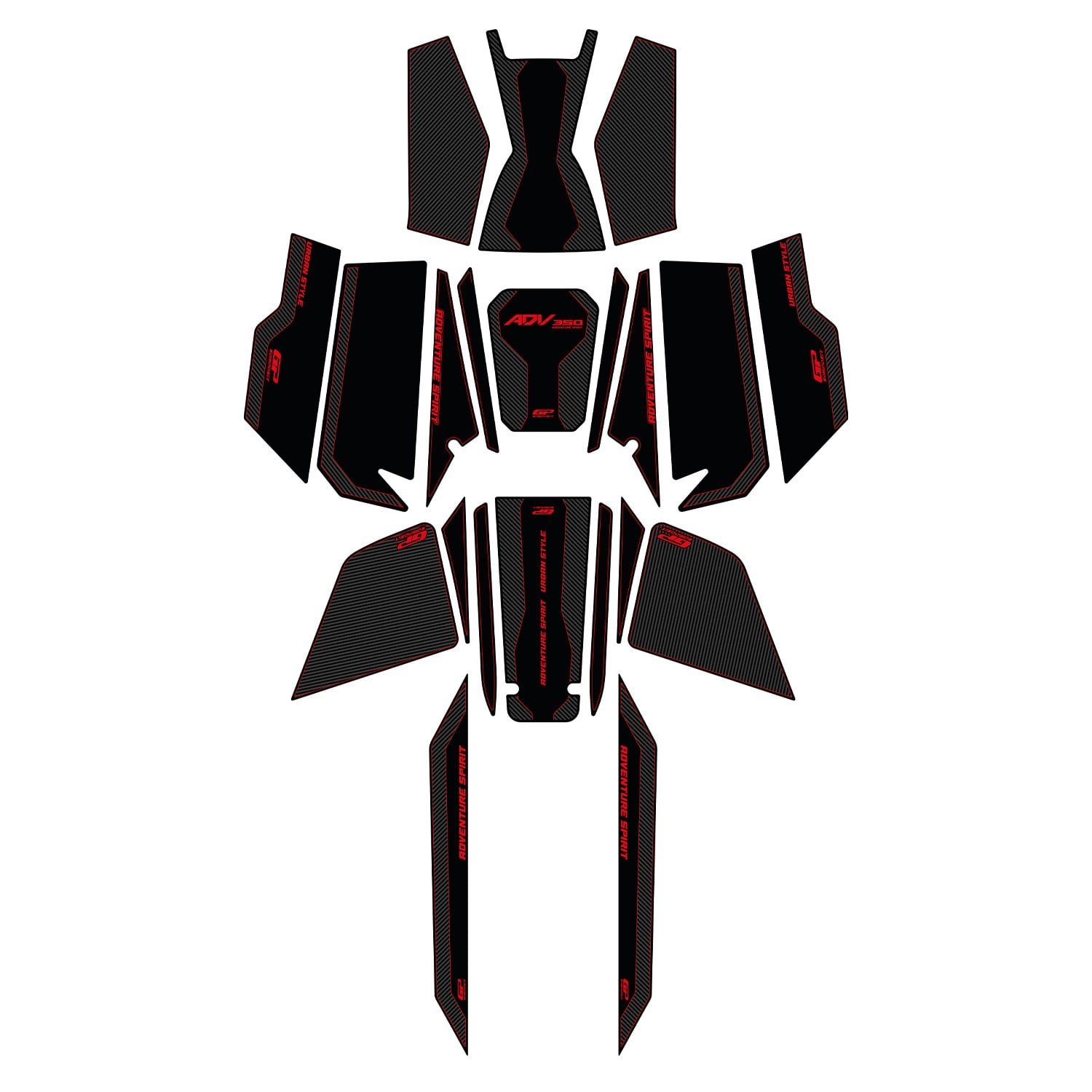 GP Kompozit Honda ADV 350 2023-2026 Uyumlu Full Pad Seti Karbon-Kırmızı