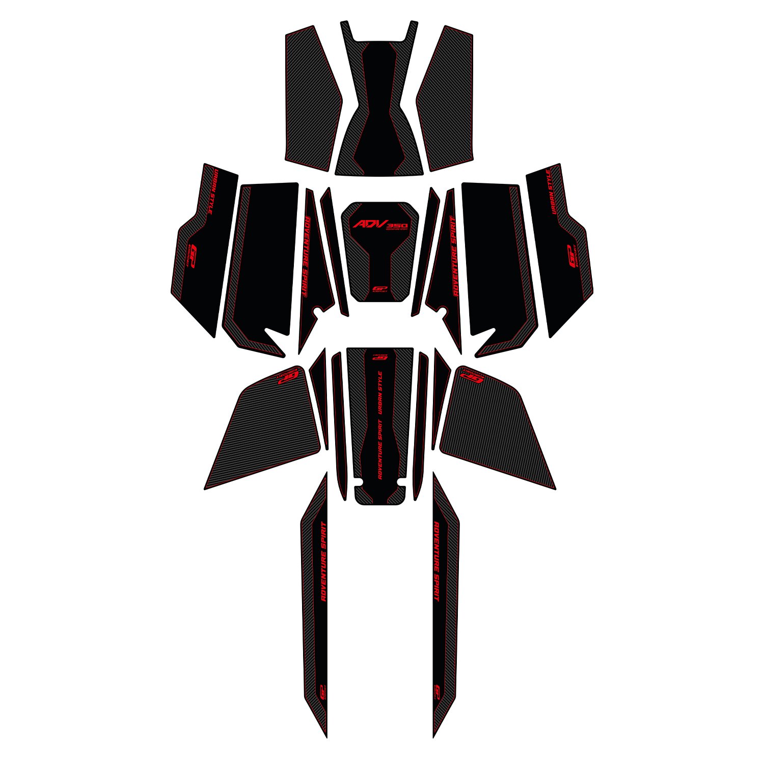 GP Kompozit Honda ADV 350 2023-2026 Uyumlu Full Pad Seti Karbon-Kırmızı