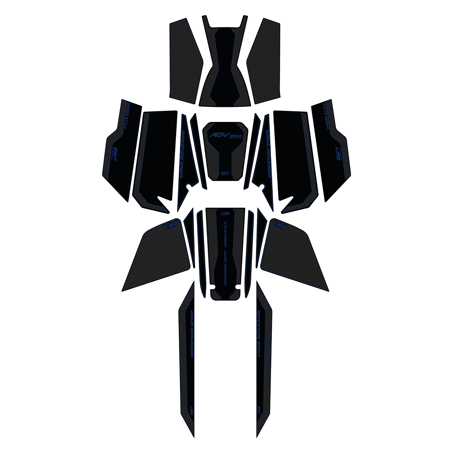 GP Kompozit Honda ADV 350 2023-2026 Uyumlu Full Pad Seti Karbon-Mavi