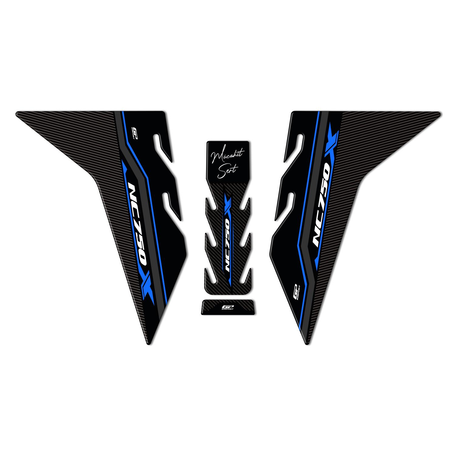 GP Kişiye Özel Honda NC 750 X 2021-2024 Uyumlu Tank Pad Seti Mavi