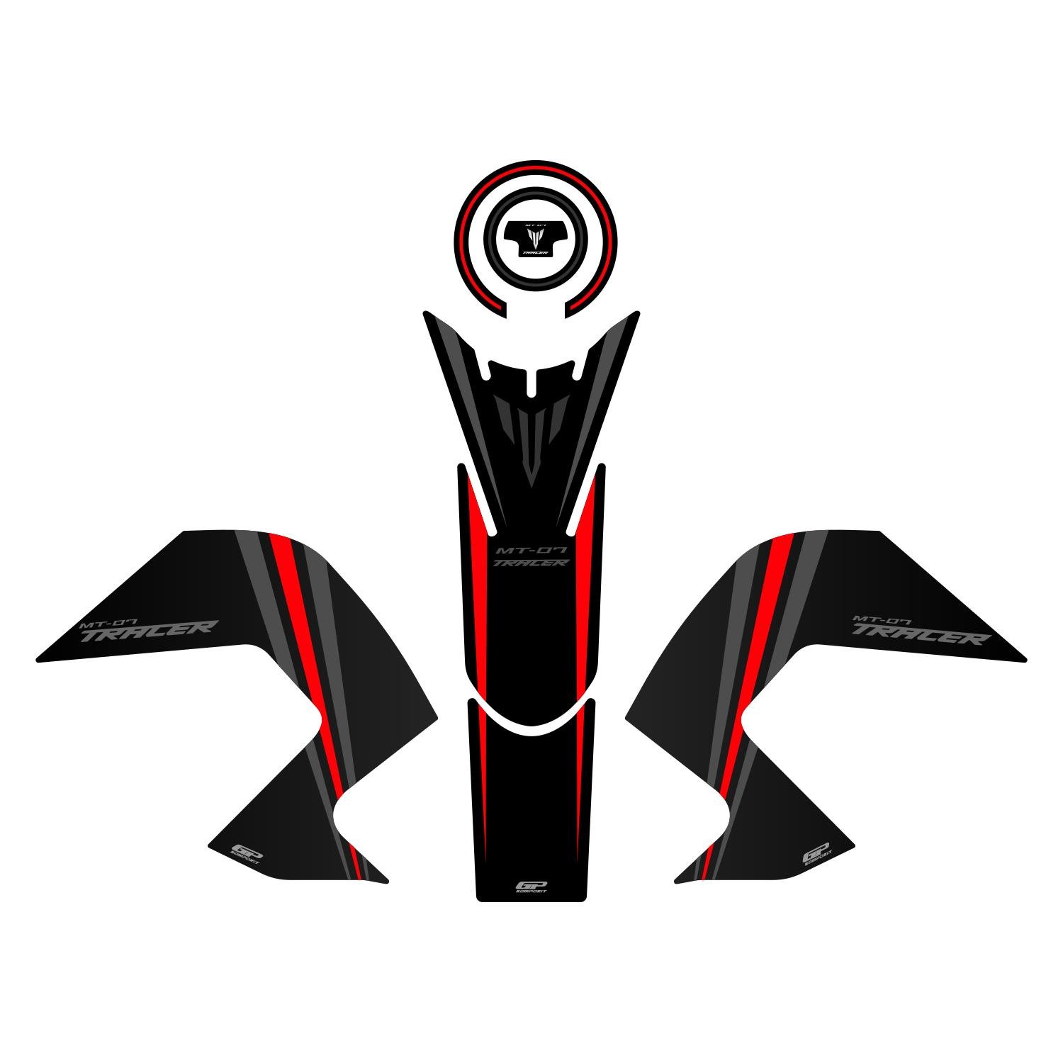 GP Kompozit Yamaha MT-07 Tracer 2016-2019 Uyumlu Tank Pad Seti Kırmızı