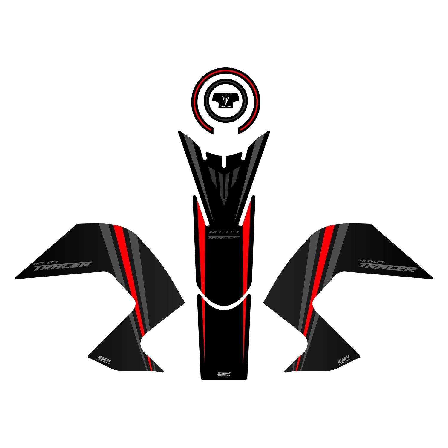 GP Kompozit Yamaha MT-07 Tracer 2016-2019 Uyumlu Tank Pad Seti Kırmızı