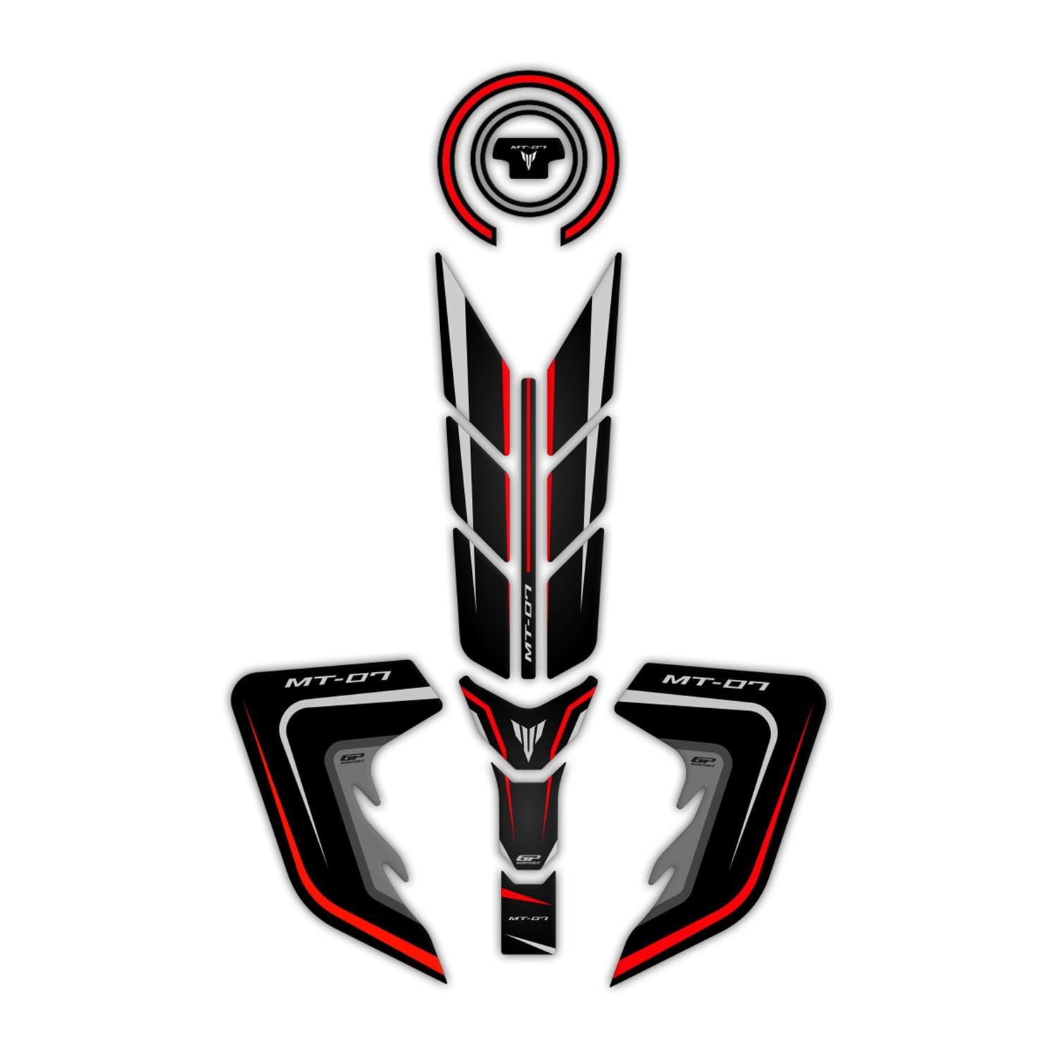 GP Kompozit Yamaha MT-07 2018-2020 Uyumlu Tank Pad Seti Kırmızı