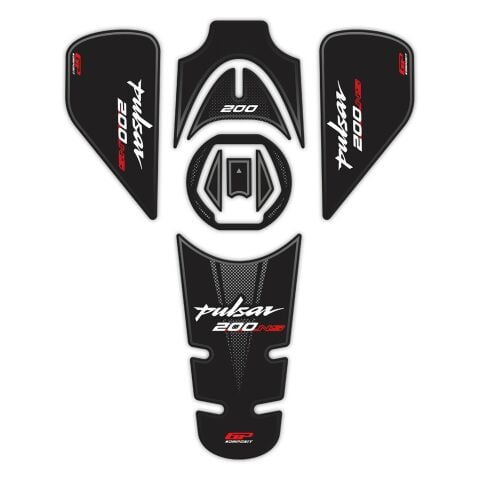 GP Kompozit Bajaj Pulsar NS 200 2011-2026 Uyumlu Tank Pad Seti Siyah-Kırmızı
