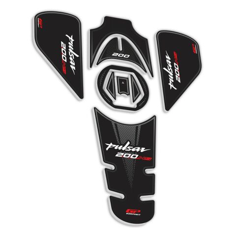 GP Kompozit Bajaj Pulsar NS 200 2011-2026 Uyumlu Tank Pad Seti Siyah-Kırmızı