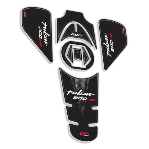 GP Kompozit Bajaj Pulsar NS 200 2011-2026 Uyumlu Tank Pad Seti Siyah-Kırmızı