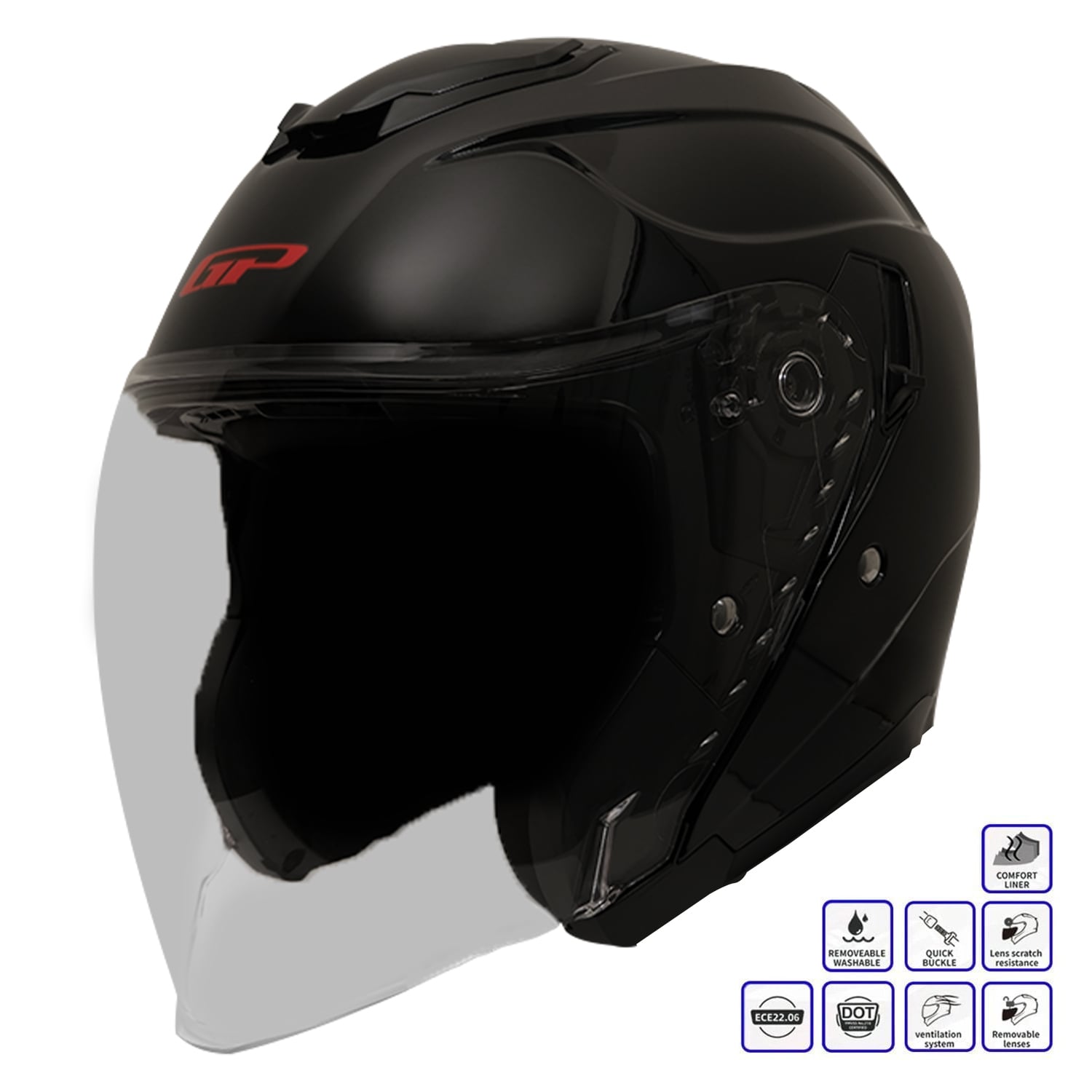 GP Kompozit MKS009-GB Şeffaf Vizörlü Motosiklet Yarım Kask
