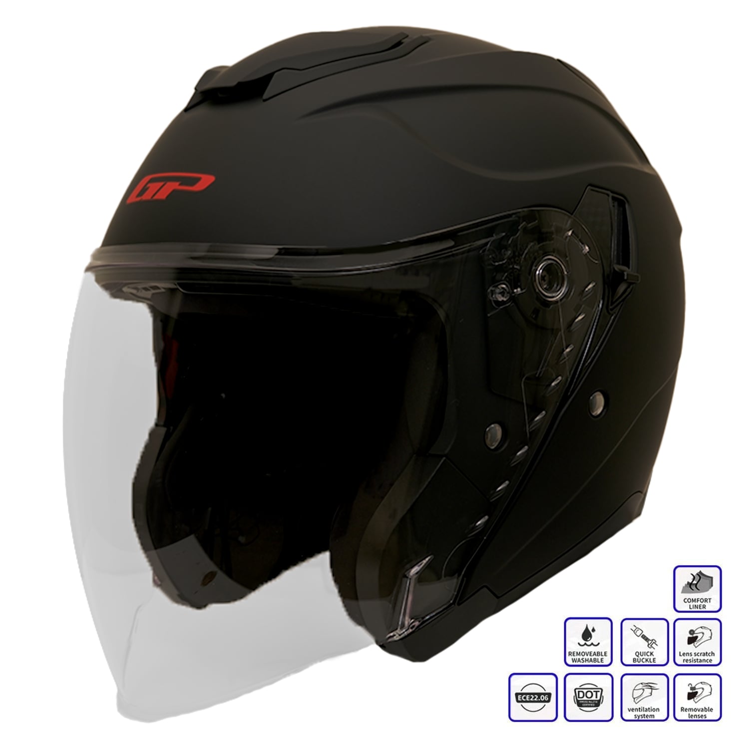 GP Kompozit MKS009-MB Şeffaf Vizörlü Motosiklet Yarım Kask