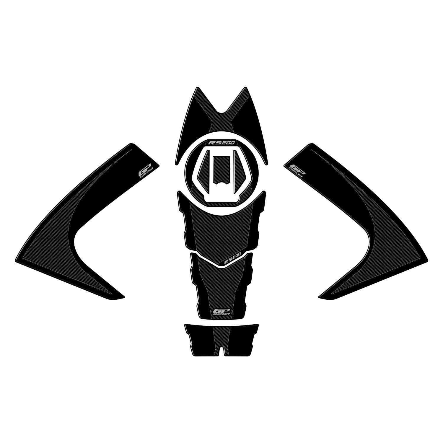 GP Kompozit Bajaj Pulsar RS 200 2015-2024 Uyumlu Tank Pad Seti Karbon