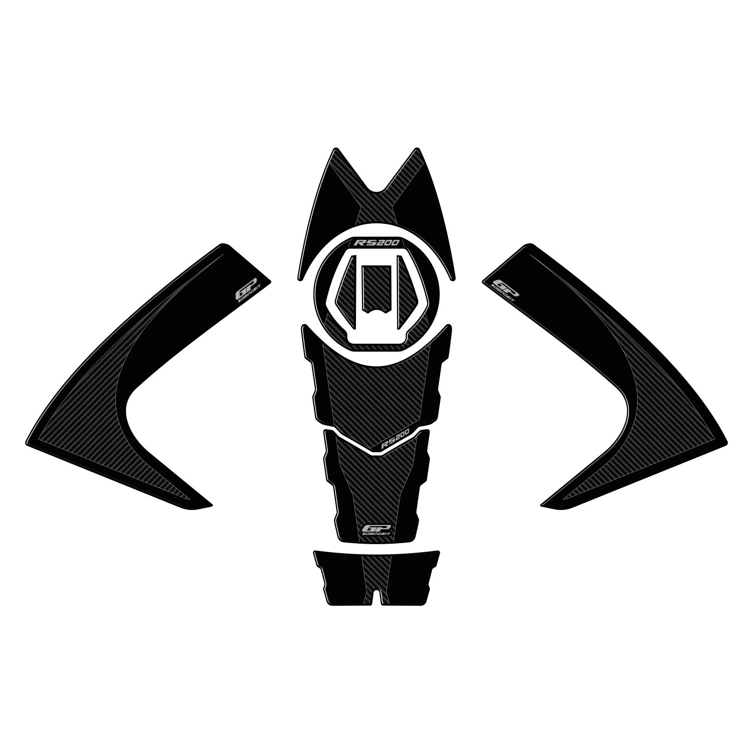 GP Kompozit Bajaj Pulsar RS 200 2015-2024 Uyumlu Tank Pad Seti Karbon