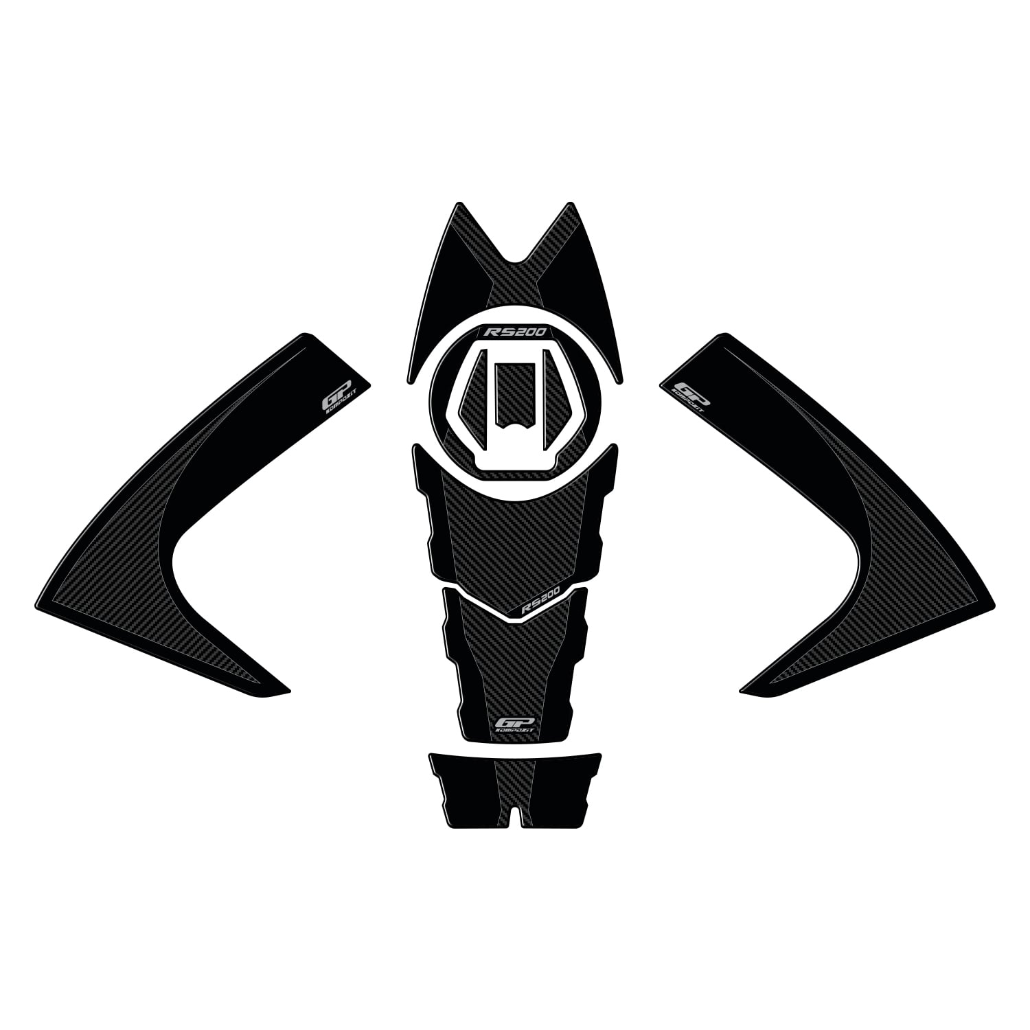 GP Kompozit Bajaj Pulsar RS 200 2015-2024 Uyumlu Tank Pad Seti Karbon