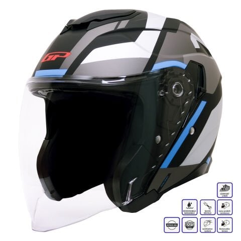 GP Kompozit MKS009-GWB Şeffaf Vizörlü Motosiklet Yarım Kask