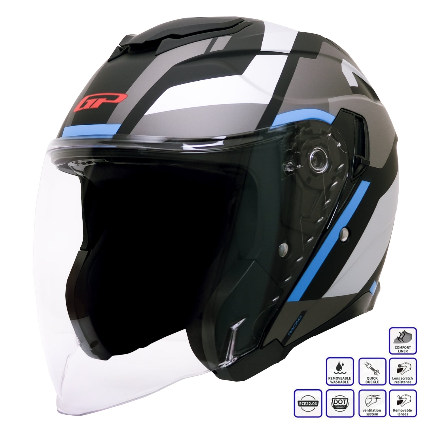 GP Kompozit MKS009-GWB Şeffaf Vizörlü Motosiklet Yarım Kask
