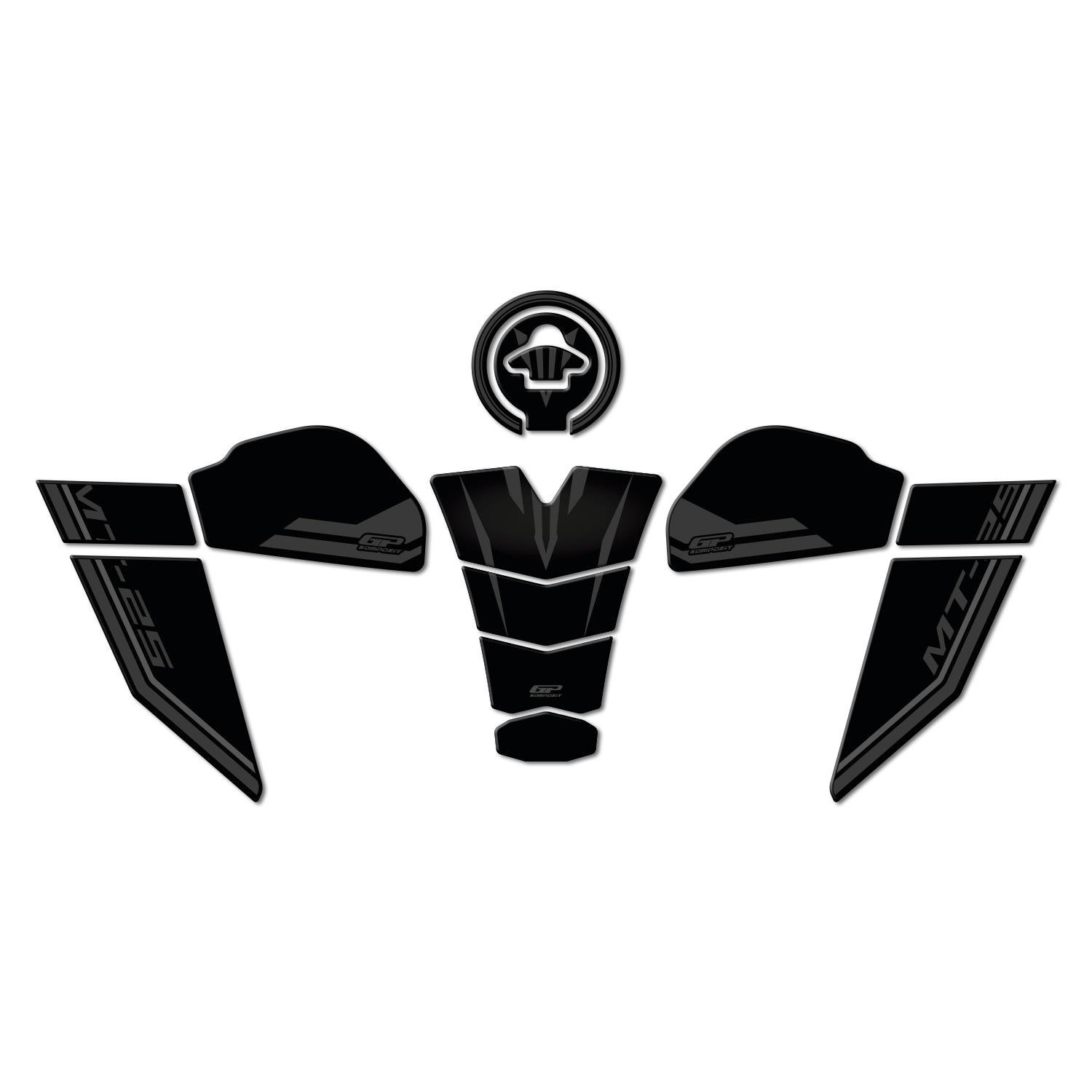GP Kompozit Yamaha MT-25 2020-2024 Uyumlu Tank Pad Seti Siyah