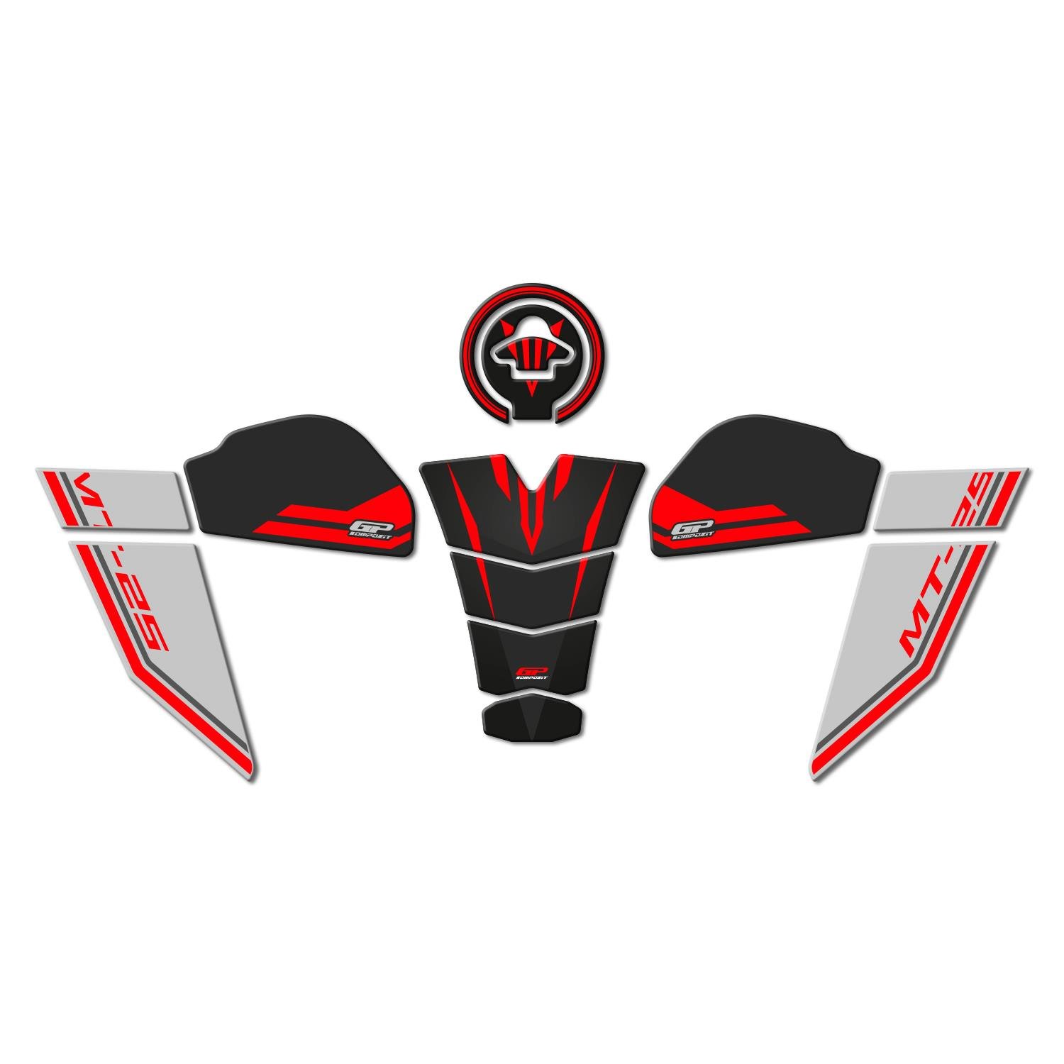 GP Kompozit Yamaha MT-25 2020-2024 Uyumlu Tank Pad Seti Kırmızı