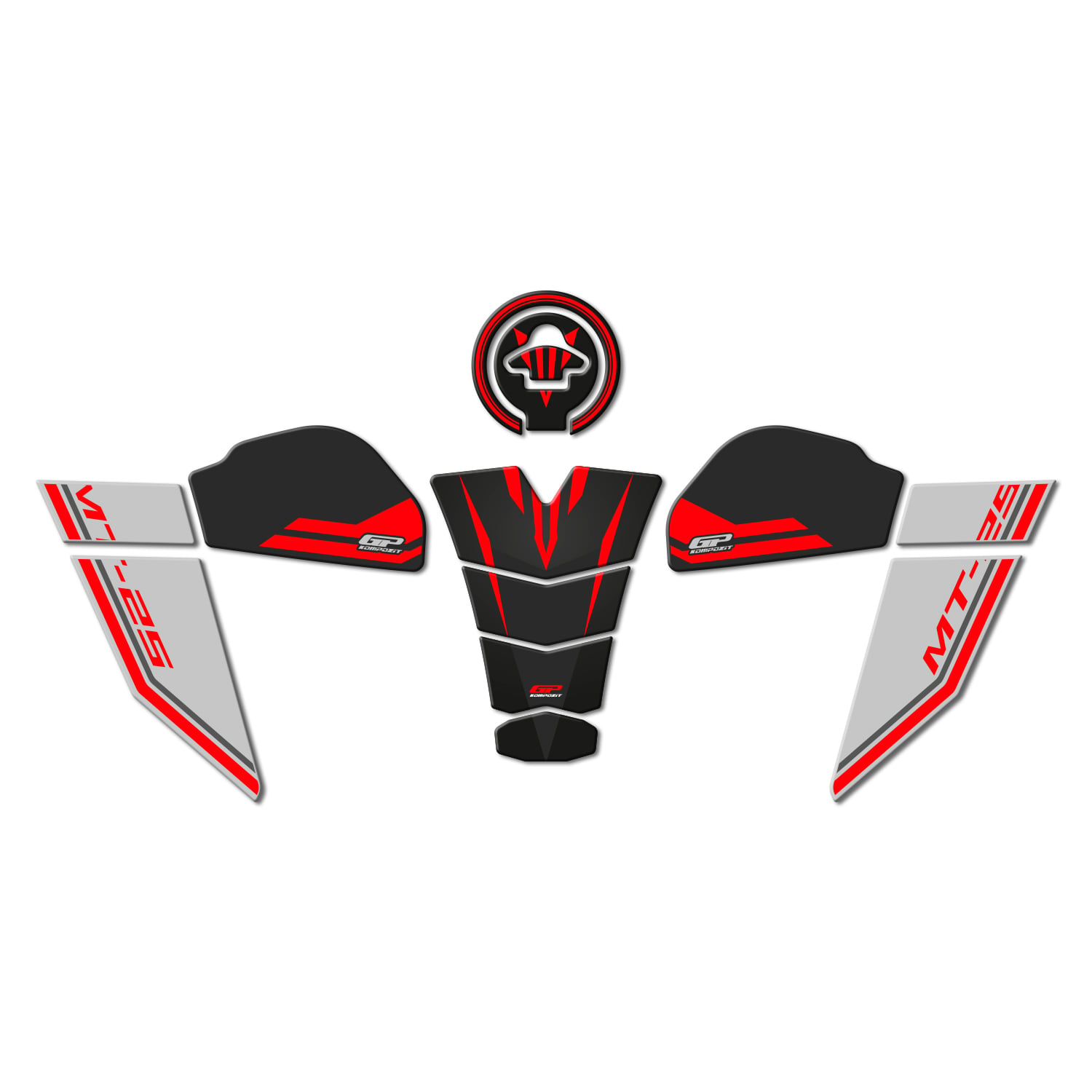 GP Kompozit Yamaha MT-25 2020-2026 Uyumlu Tank Pad Seti Kırmızı
