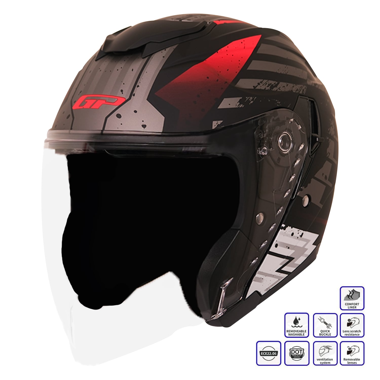 GP Kompozit MKS009-GWR Şeffaf Vizörlü Motosiklet Yarım Kask