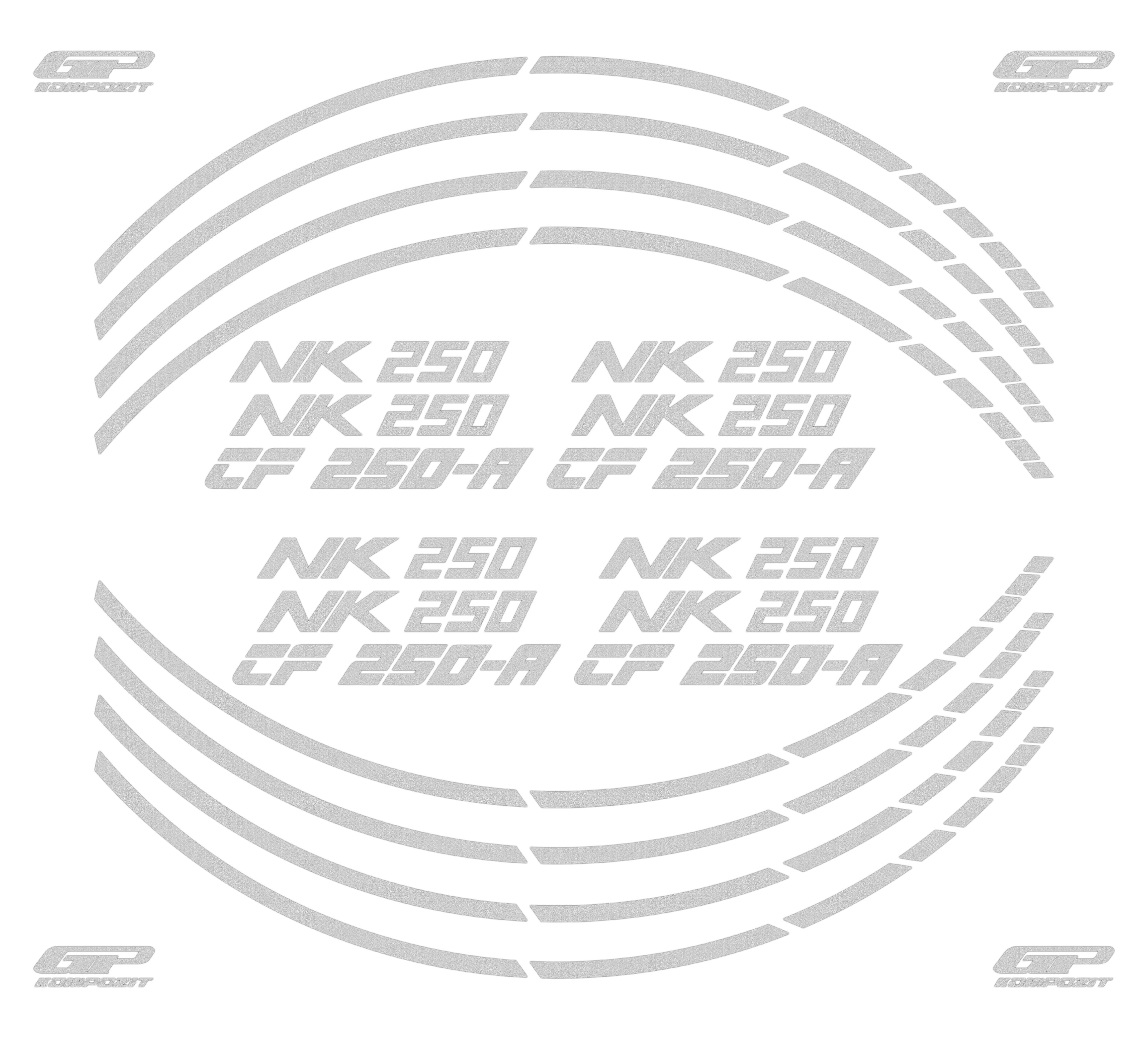 GP Kompozit CF Moto 250 NK 2018-2026 Uyumlu Jant Şeridi Reflektif Gri