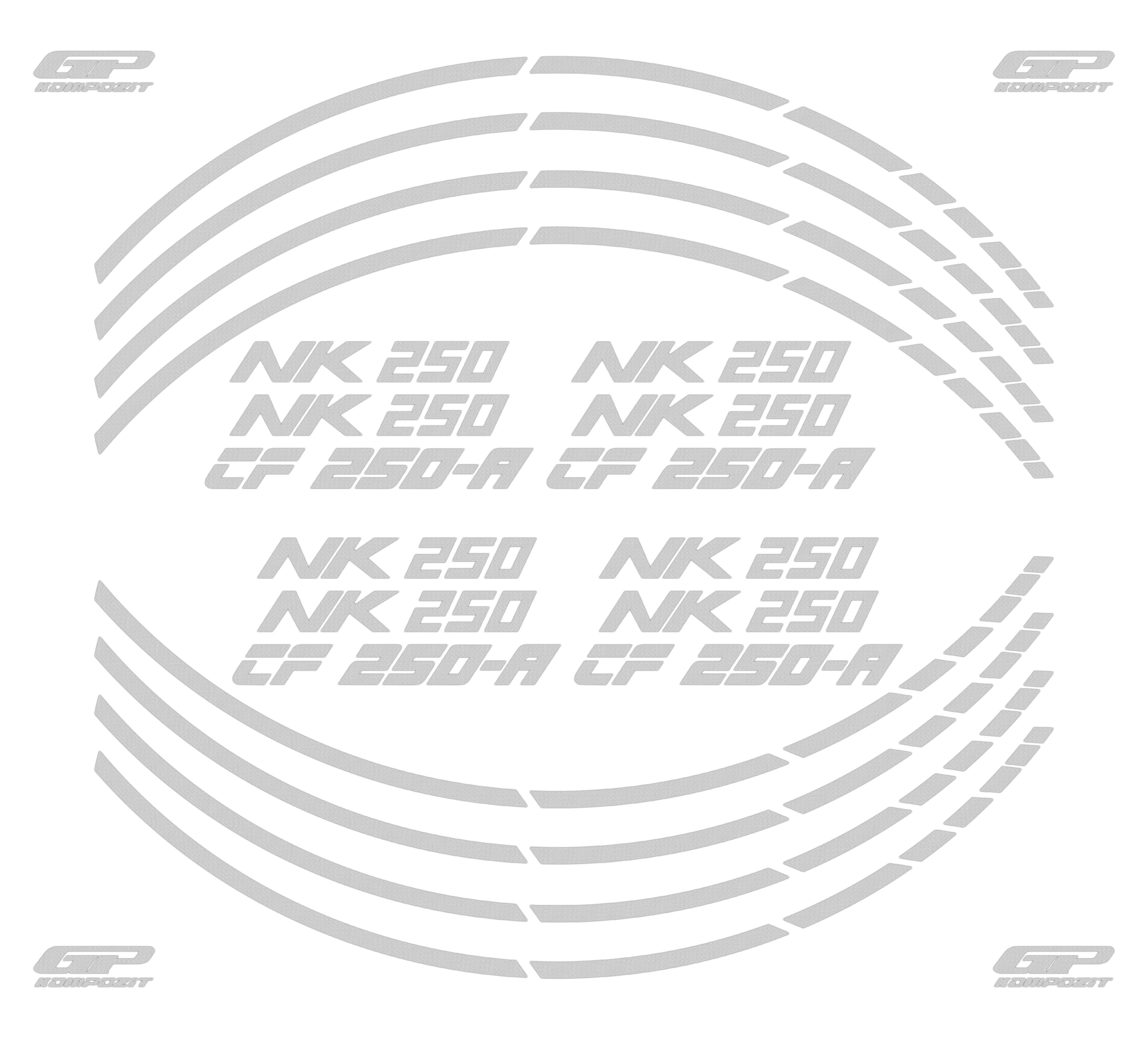 GP Kompozit CF Moto 250 NK 2018-2026 Uyumlu Jant Şeridi Reflektif Gri