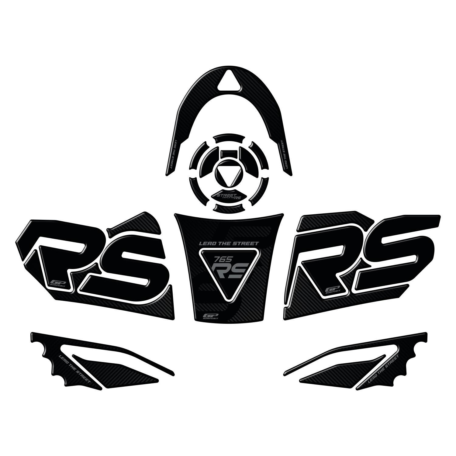 GP Kompozit Triumph Street Triple 765 RS 2023-2024 Uyumlu Tank Pad Seti Siyah-Karbon