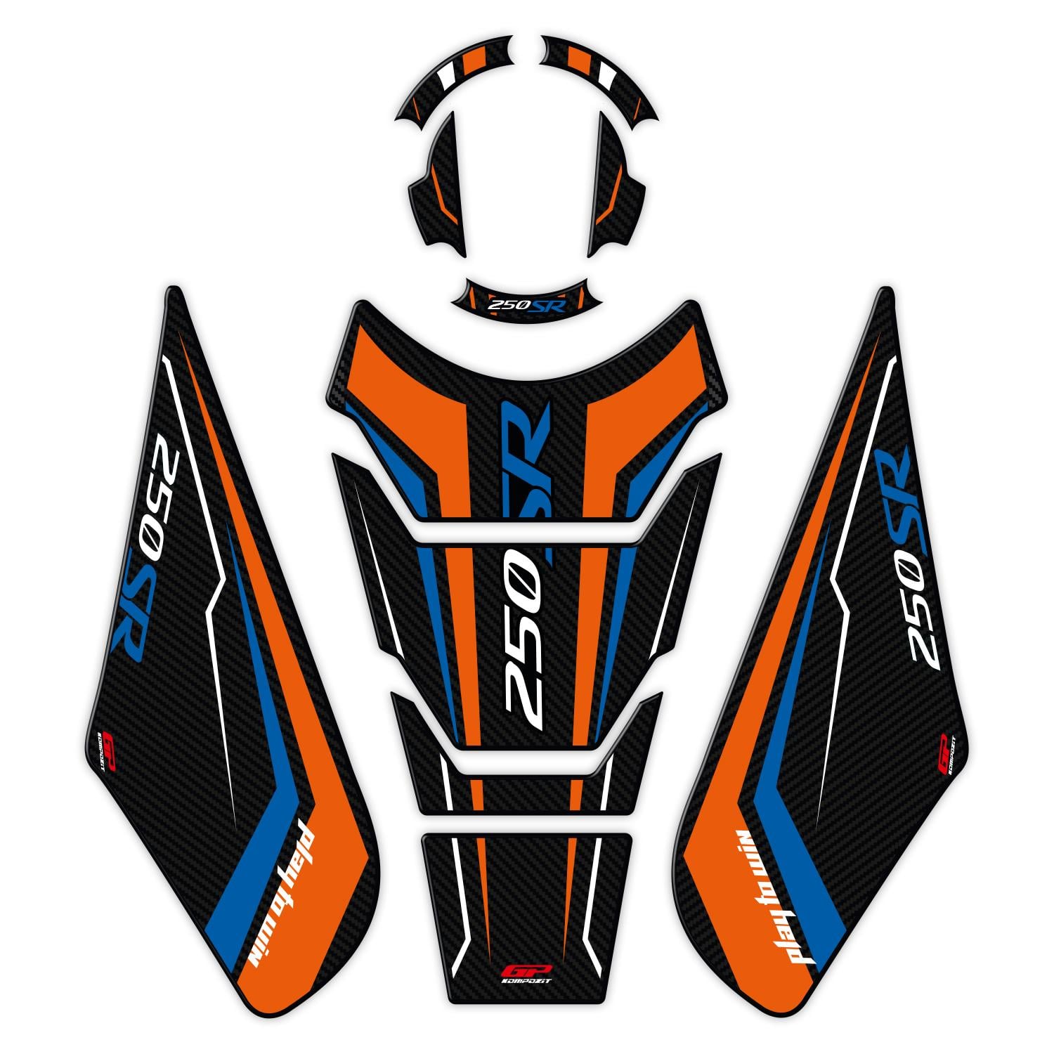 GP Kompozit CF Moto 250 SR 2020-2025 Uyumlu Tank Pad Seti Turuncu - Mavi