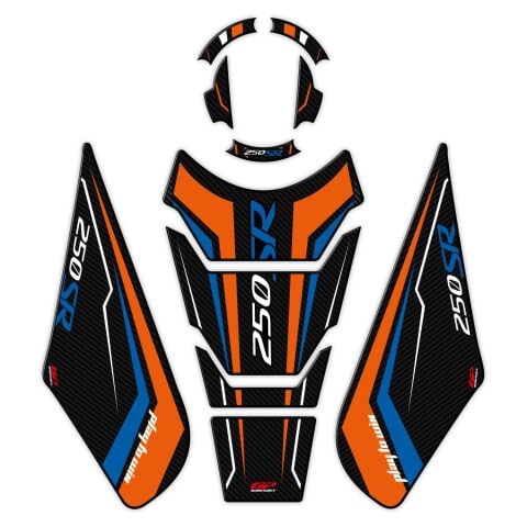 GP Kompozit CF Moto 250 SR 2020-2026 Uyumlu Tank Pad Seti Turuncu - Mavi