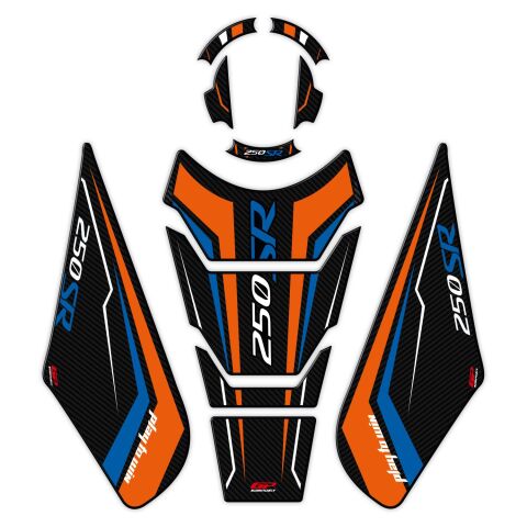 GP Kompozit CF Moto 250 SR 2020-2026 Uyumlu Tank Pad Seti Turuncu - Mavi